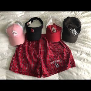 Cardinals hats, visor, and shorts lot